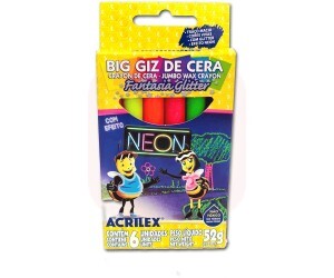 Giz de Cera 06 Cores Neon Glitter - Acrilex