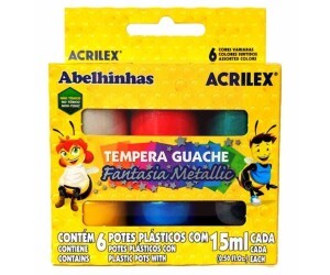 Tinta Guache 6 Cores 15ml Metalic - Acrilex