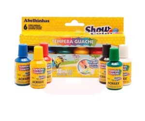 Tinta Guache 6 Cores + Pincel - Acrilex
