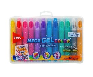 Giz de Cera 12 Cores Retrátil Mega Gel - Tris