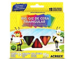 Giz de Cera 12 Cores Gizão Triangular - Acrilex