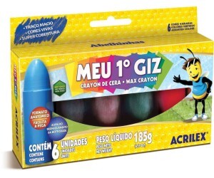 Giz de Cera 06 Cores Jumbo Meu 1º Giz - Acrilex