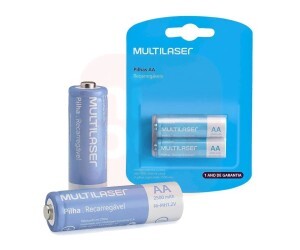Pilhas Recarregáveis AA Multilaser 2500Mah Com 2 Unidades - CB053