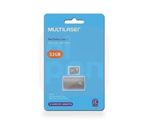 Pen Drive 2 em 1 Leitor USB + Cartão de Memória Classe 10 32GB Preto Multilaser - MC163
