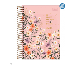 Agenda Espiral Diária 14 x 20 cm Le Vanille 2024 - Be Brave Enought - Capa Rosa