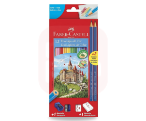 Lápis de Cor 12 Cores, Kit com Apontador, Borracha e 2 Grafite - Faber-Castell