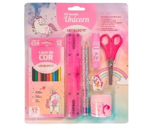 Kit Lápis de Cor 12 Cores 7 Peças Unicornio